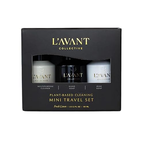 L'AVANT Collective Kitchen Essentials Mini Travel Set Dish Soap, Hand Soap, Multipurpose Surface Cleaner High Performing Notes of Ylang Ylang, Bamboo