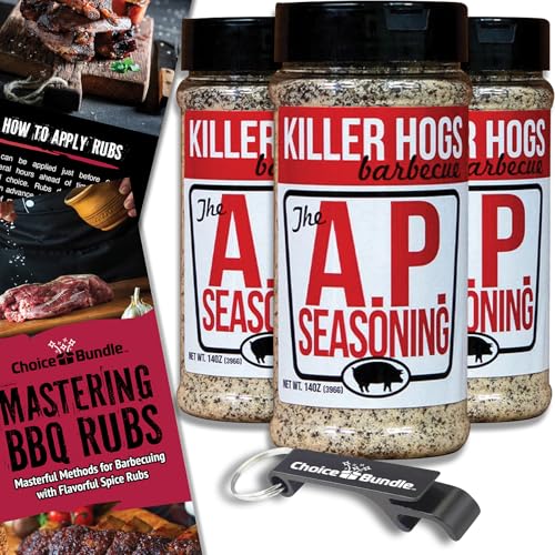 Killer Hogs AP Seasoning All Purpose Premium Barbecue Rub 3 pk (42 oz) + BBQ Guide & Bottle Opener (5 Items)!