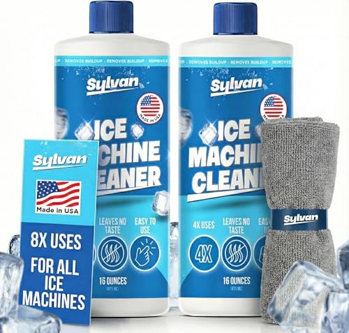 Sylvan Ice Machine Cleaner and Descaler | 2x 16 oz (8 uses) | Free Cloth | Made in USA | Nickel Safe Ice Maker Cleaner and Descaler | Universal