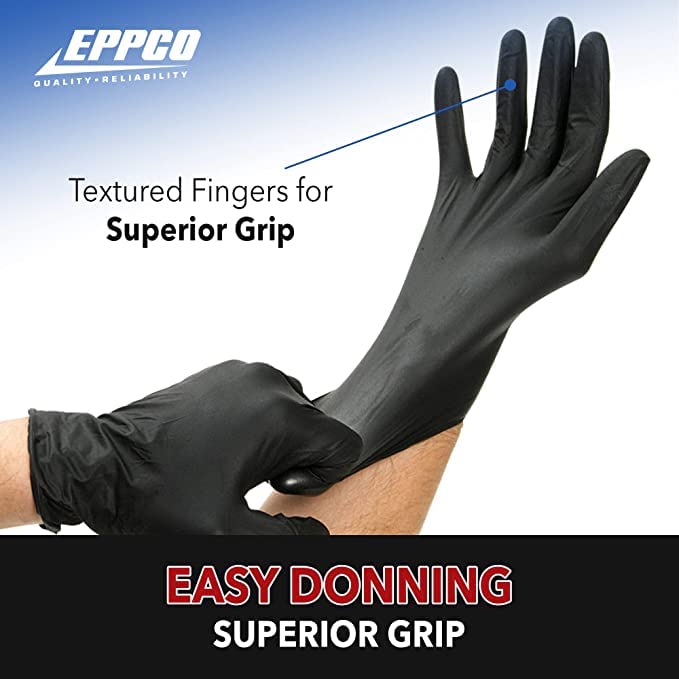 DENCO DISTRIBUTING, INC. Grease Bully Nitrile Gloves - 6MIL - Large - Black - Powder & Latex Free - 1000 Count - 10 Boxes (Large)