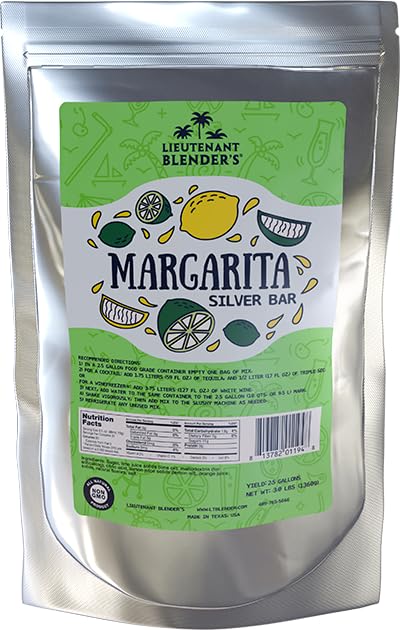 Lt. Blender's Silver Bar Margarita Cocktail Mix/Concentrate - Makes 2.5 Gallons of Non-GMO Frozen or "On the Rocks" Margarita Mixer - for your