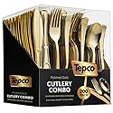 200-Piece Gold Plastic Cutlery Set - Disposable Gold Flatware - 100 Forks, 50 Spoons, 50 Heavy Duty Knives for Party Bulk