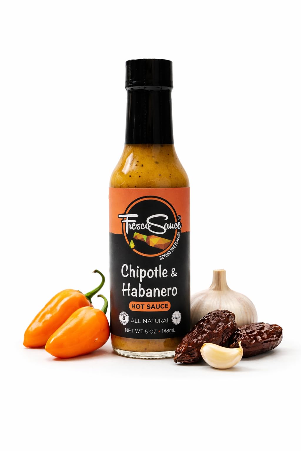 Chipotle & Habanero Hot Sauce by Fresco Sauce - Hot ones Season 12- Chipotle & Habanero Peppers - Flavorful - All Natural- Vegan - Gluten Free - 5 fl