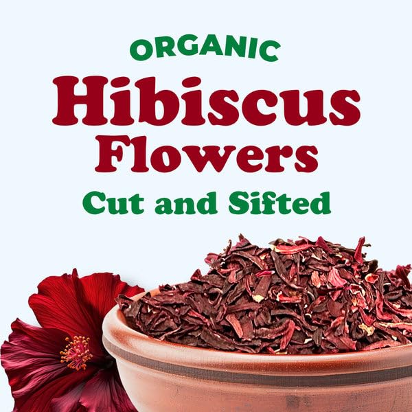 Food to Live Organic Hibiscus Flowers, 1 Pound - Cut and Sifted Loose Leaf Tea, Sourced from Egypt, Plant-Based, Vegan, Kosher, Bulk