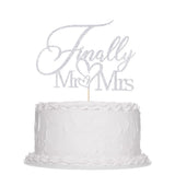 Finally Mr & Mrs Cake Topper,Wedding Anniversary Bridal Shower Party Decorations,Romantic Wedding Party Decorative Cake Toppers (Silvery)