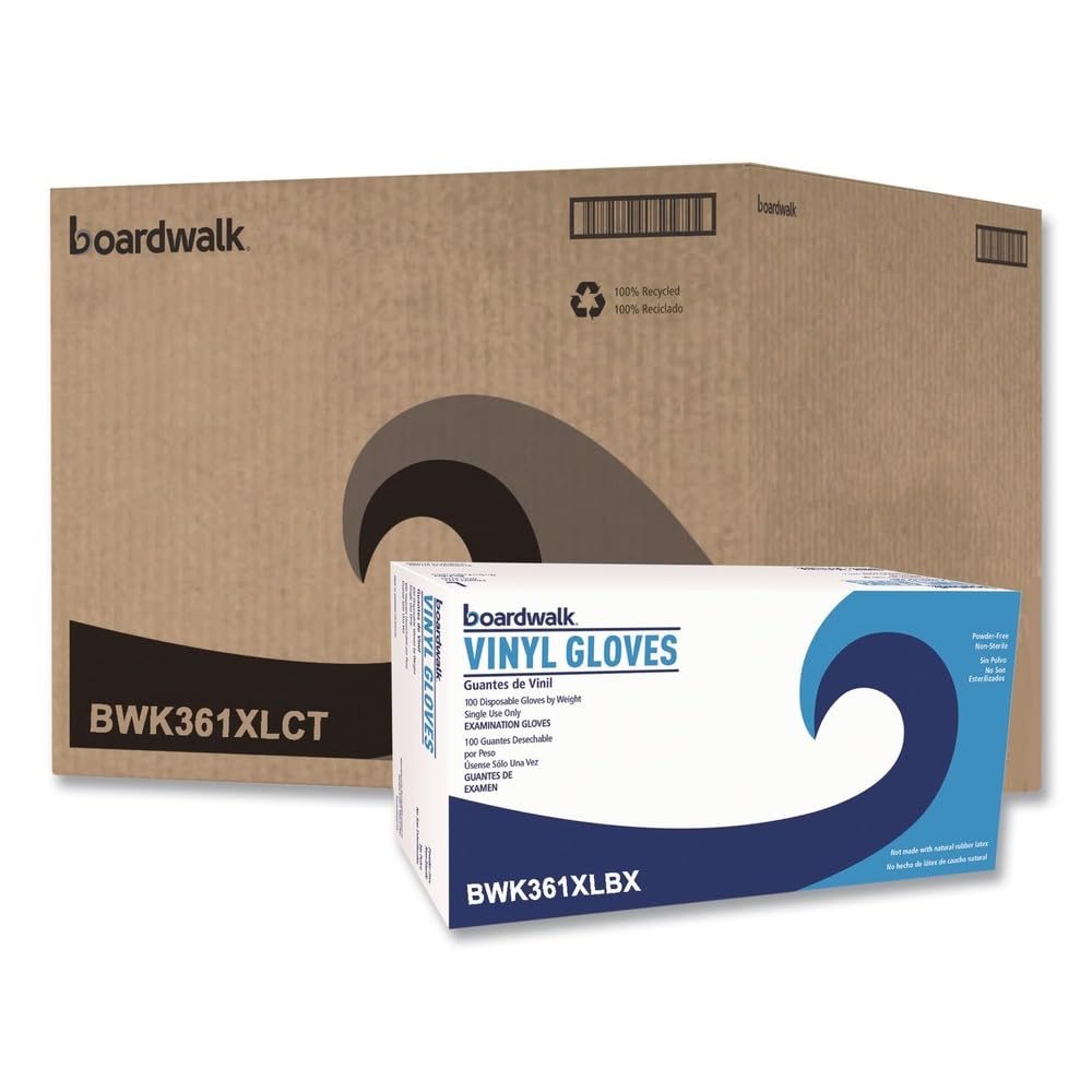 Boardwalk 361XLCT Exam Vinyl Gloves Clear X-Large 3 3/5 mil 1000/Carton