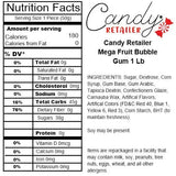 Candy Retailer Mega Fruit Bubble Gum 1 Lb - Strawberry, Lemon, Orange, Grape, Watermelon, Apple Flavors