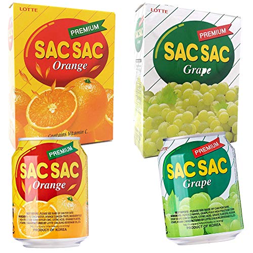 Korean Best Variety Energy Drink Box Deal - SACSAC, RICE PUNCH, PEAR JUICE - (SACSAC ORANG + GRAPE, 24 CANS)
