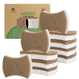 AEROZZ 10 Pack Biodegradable Natural Sponges Kitchen - Compostable Cellulose and Coconut Walnut Scrubber Sponge - Non Scratch Eco Friendly Quick