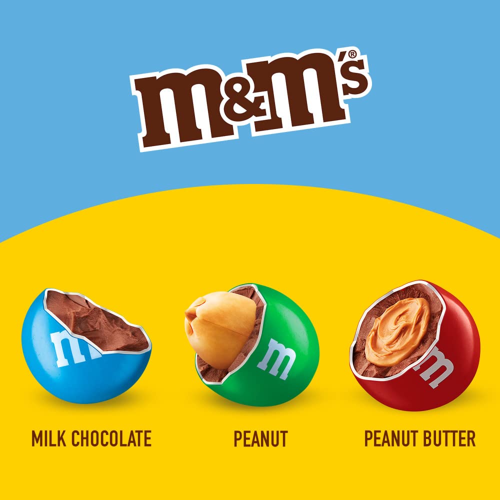 M&M'S Milk Chocolate, Peanut, and Peanut Butter Candy Variety Pack, Individually Wrapped Full Size Pack of 18 Bulk Candy Chocolate for Parties, Baking