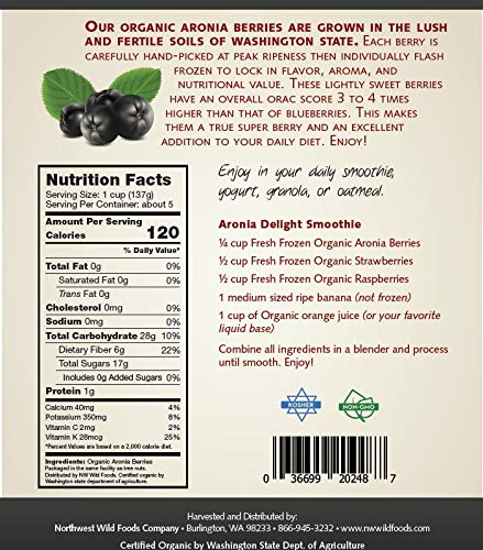 Fresh Frozen Organic Aronia Berries by Northwest Wild Foods - Healthy Antioxidant Fruit Diet - for Smoothies, Pies, Jams, Syrups (9 Pounds)