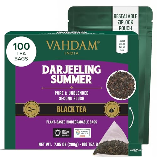 VAHDAM, Darjeeling Black Tea Bags (100 Count) High Caffeine, Non GMO, Gluten Free | Smooth & Sweet Tea With Distinguished Fruity Notes | Full Bodied