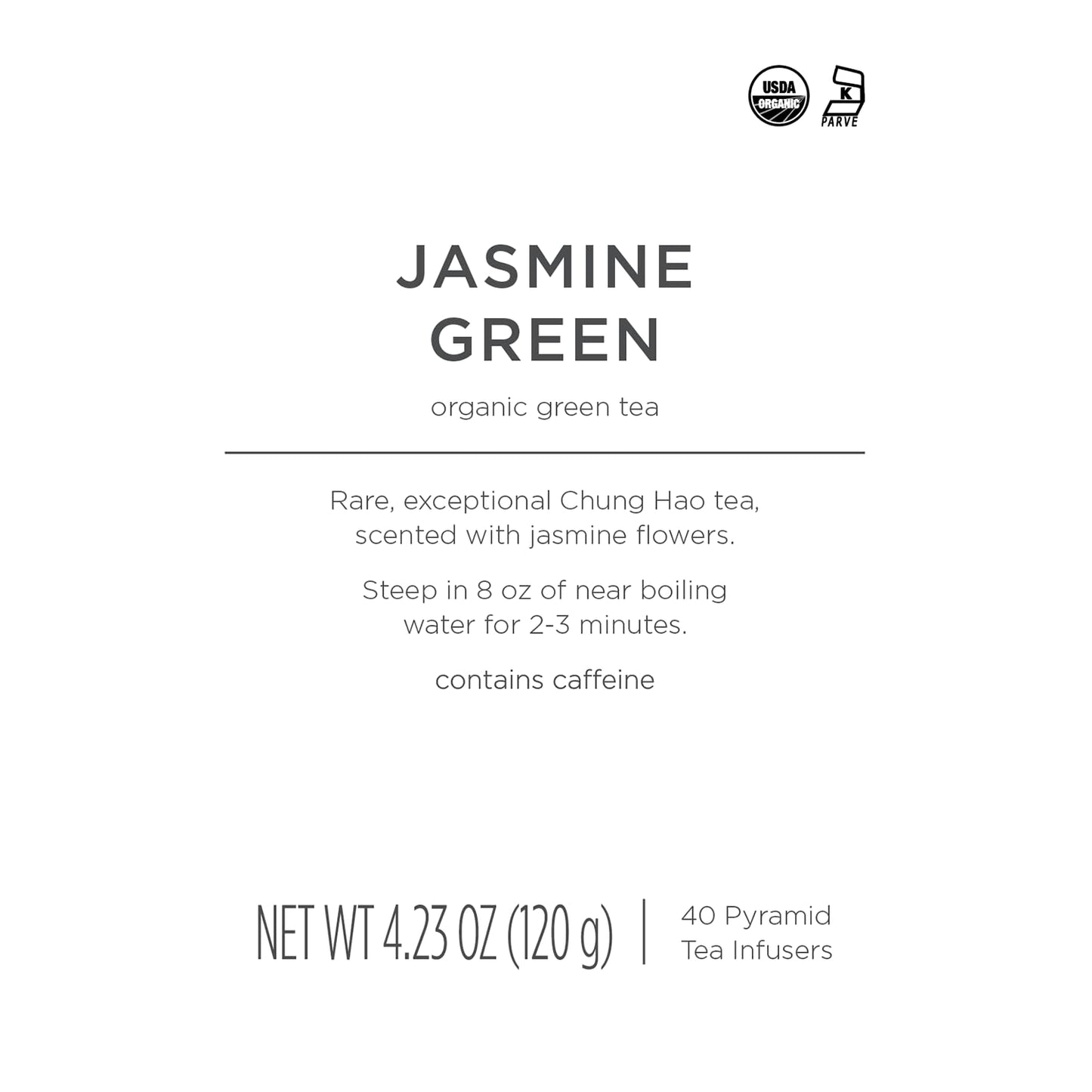 Tea Forte Jasmine Green Premium Organic Caffeinated Green Tea Blend Event Box, Bulk Pack 40 Count, 10 per tray Individually Wrapped Handcrafted