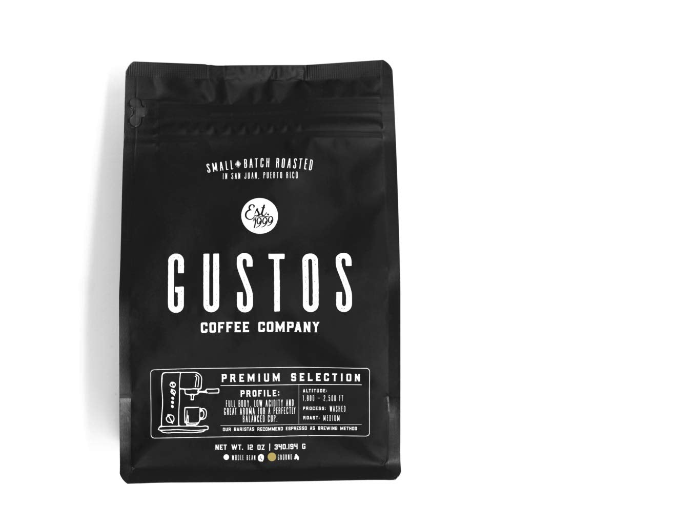 Gustos PREMIUM Coffee - SPECIALTY GRADE COFFEE from the best growers in Puerto Rico by Gustos Cafe - 12 Oz Bag - GROUND COFFEE (Count of 2)