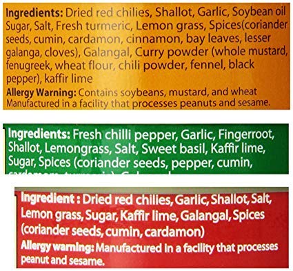 6 Can (4oz. Each) of Thai Green Red Yellow Curry Pastes Set