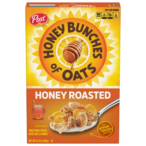 Honey Bunches of Oats Honey Roasted Breakfast Cereal with Oats and Granola Clusters, Low Fat made with Whole Grain Cereal, 12 oz Box