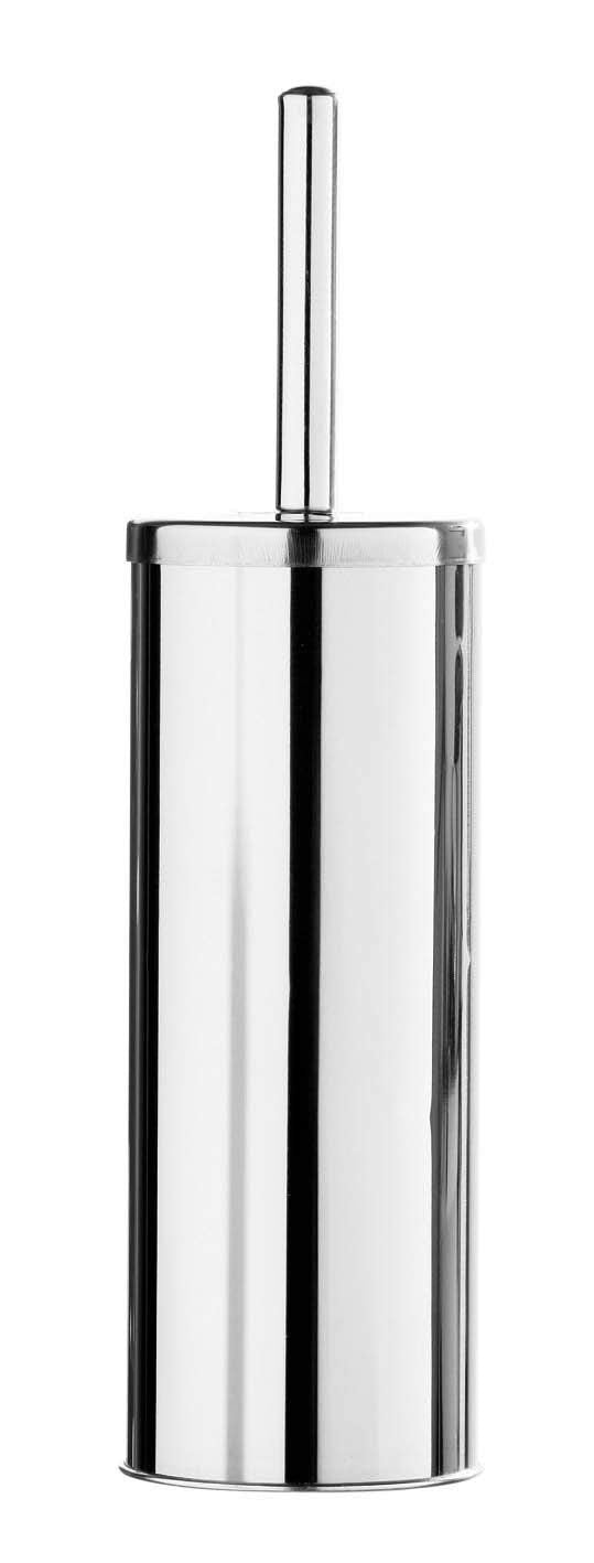 Premier Housewares Toilet Brush & Holder | Chrome Metal Toilet Brush Set | Attached Lid Toilet Cleaner Brush | Free Standing Loo Reflective Brush