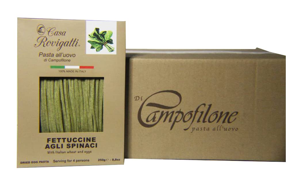 Fettuccine With Spinach (Pack of 4) - Italian Fettuccine Pasta Agli Spinaci From the region of Di Campofilone- Imported Italian Egg Pasta- 8.8 ounces
