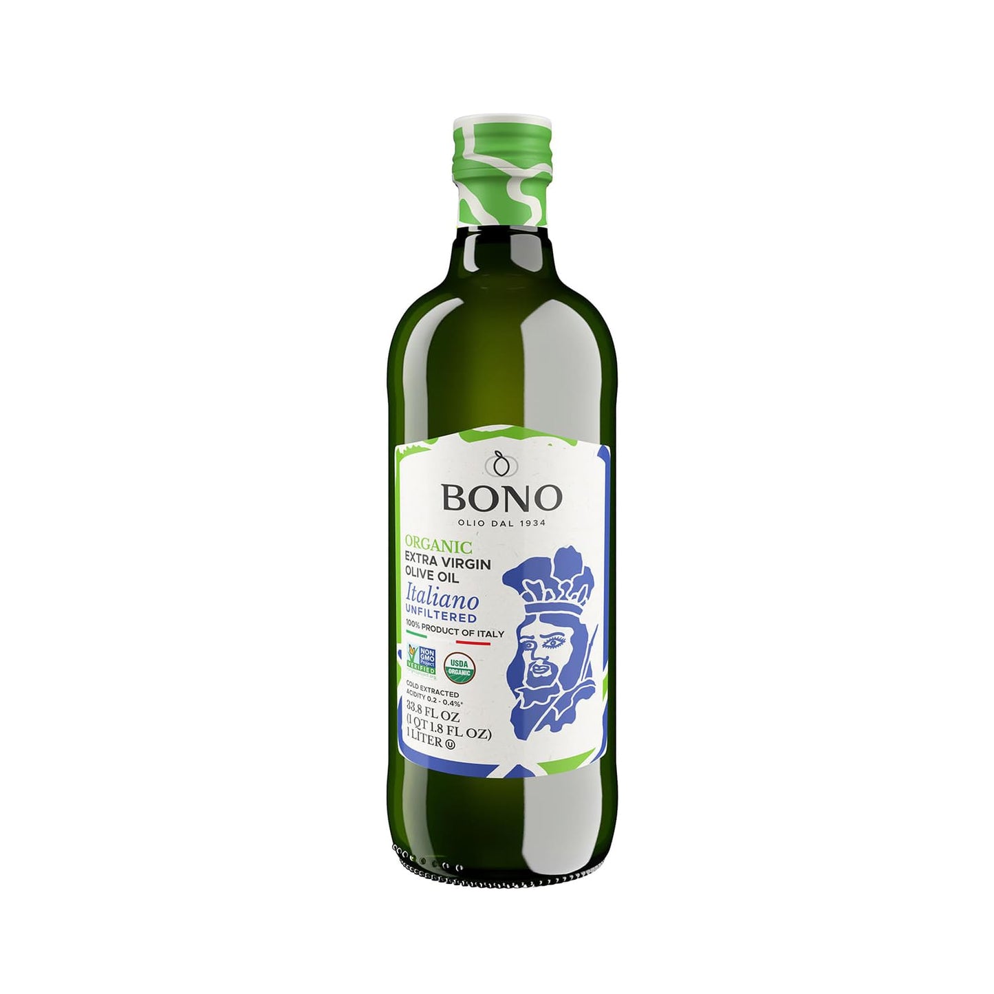 Bono Organic Unfiltered Italian Extra Virgin Olive Oil 33.8 fl oz | 100% Italian, Cold Extracted, First Cold Pressed, USDA Certified Organic EVOO