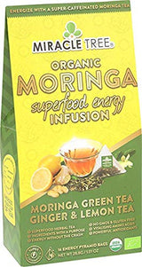 Miracle Tree's Moringa Energy Tea - Green Tea with Ginger & Lemon | Super Caffeinated Blend | Healthy Coffee Alternative, Perfect for Focus | Organic