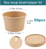 Wuadua Disposable 8 oz 50 Pack Paper Soup Containers with Lids - Takeout Soup Bowls for Noodles, Salad, Restaurant, Catering, Food Storage - Microwave