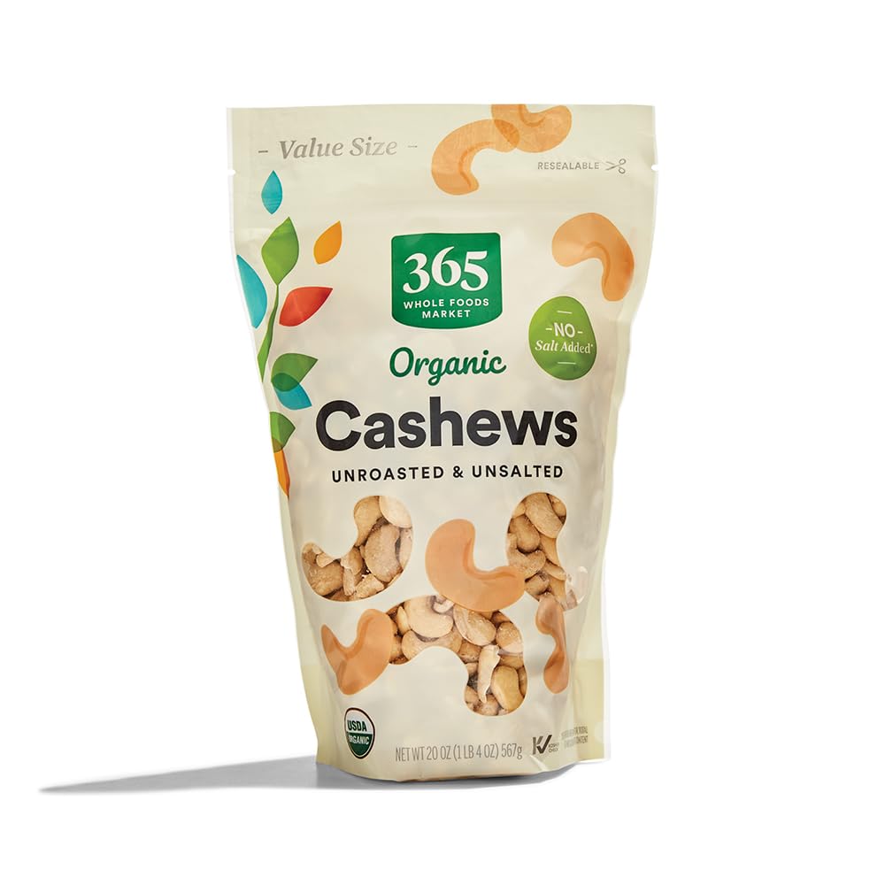 365 by Whole Foods Market, Organic Cashews, Unroasted and Unsalted, Value Size, 20 Ounce