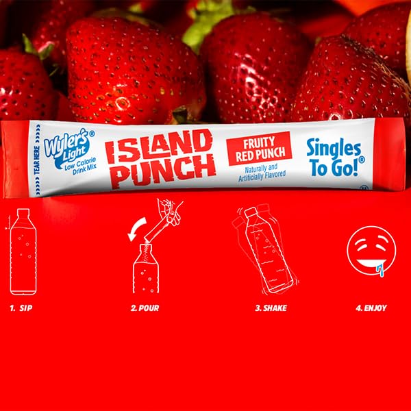 Wyler's Light Island Punch Singles to Go, Variety Pack, Fruity Red Punch, Purple Berry Wave, Berry Jammer and Blue Ocean Breeze, 1 Box (40 Single