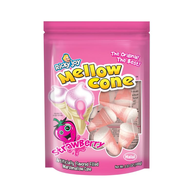 Ricky Joy® Mellow Cone Jelly Filled Marshmallow Cones, 3.53 oz Bag (Strawberry) (Pack of 3)