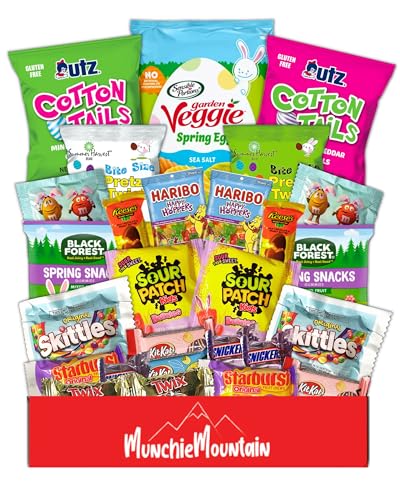 Munchie Mountain Limited Edition 40-Count Easter Care Package and Box of Easter Candy for classrooms, friends, family, grandkids, college students