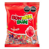 Bon Bon Bum - Fruity Lollipop with Bubble Gum center - Perfect for Parties and Sharing (24, Fresa (Strawberry))