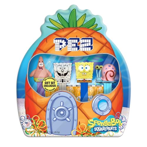 PEZ Spongebob Gift Set, Four Dispensers and Six Candy Refills in Collectible Tin