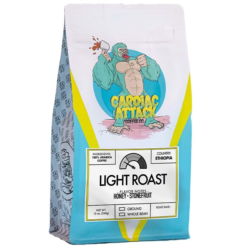Cardiac Attack Coffee Co. - Light Roast Coffee, High Caffeine Arabica Coffee Beans, Smooth Flavor, Fresh Roasted Gourmet Coffee, Single Origin, Honey