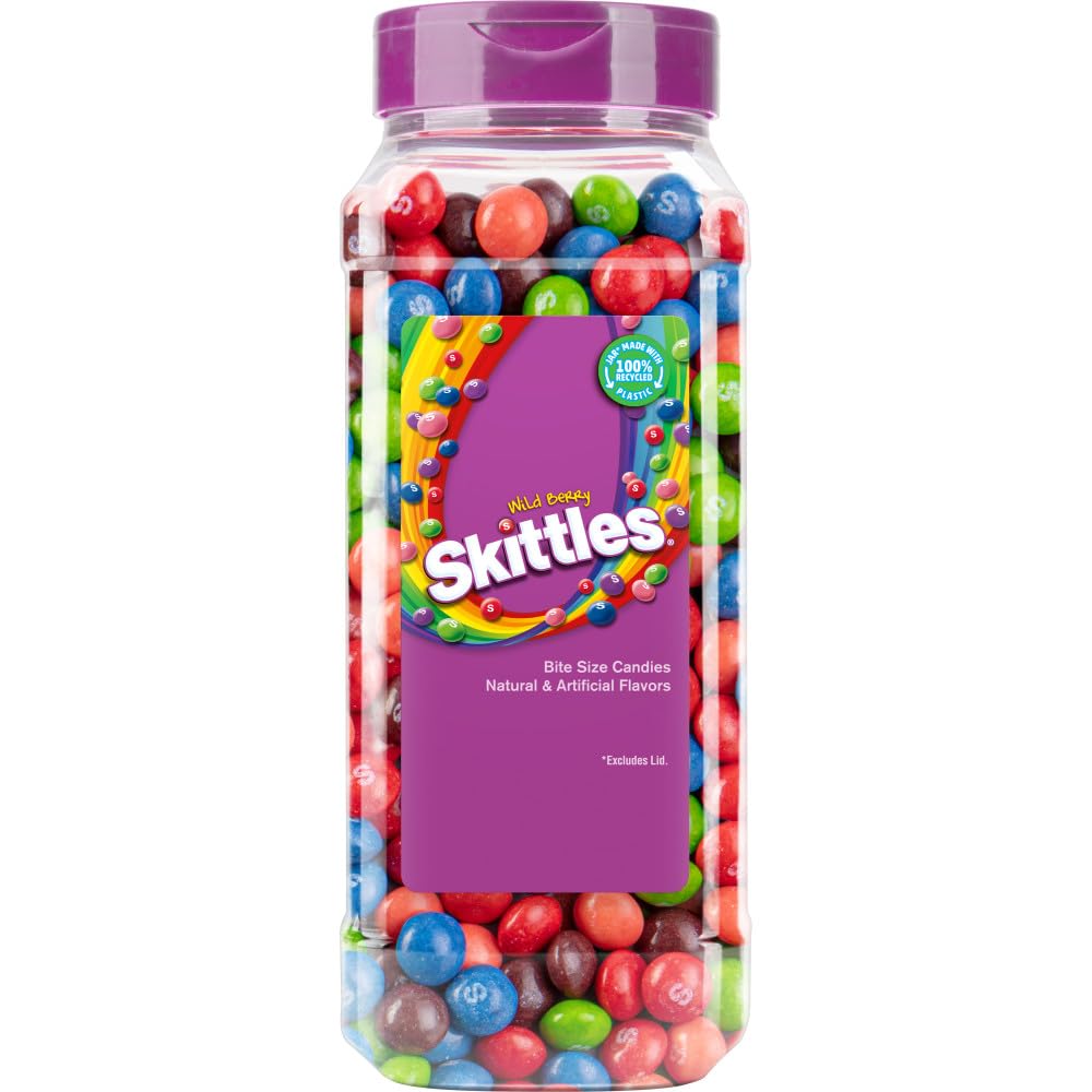 SKITTLES Wild Berry Chewy Fruity Rainbow Candy For Mid Day Snacking, Road Trips, Gaming & Party Fun, 30 Oz Resealable Bulk Candy Jar