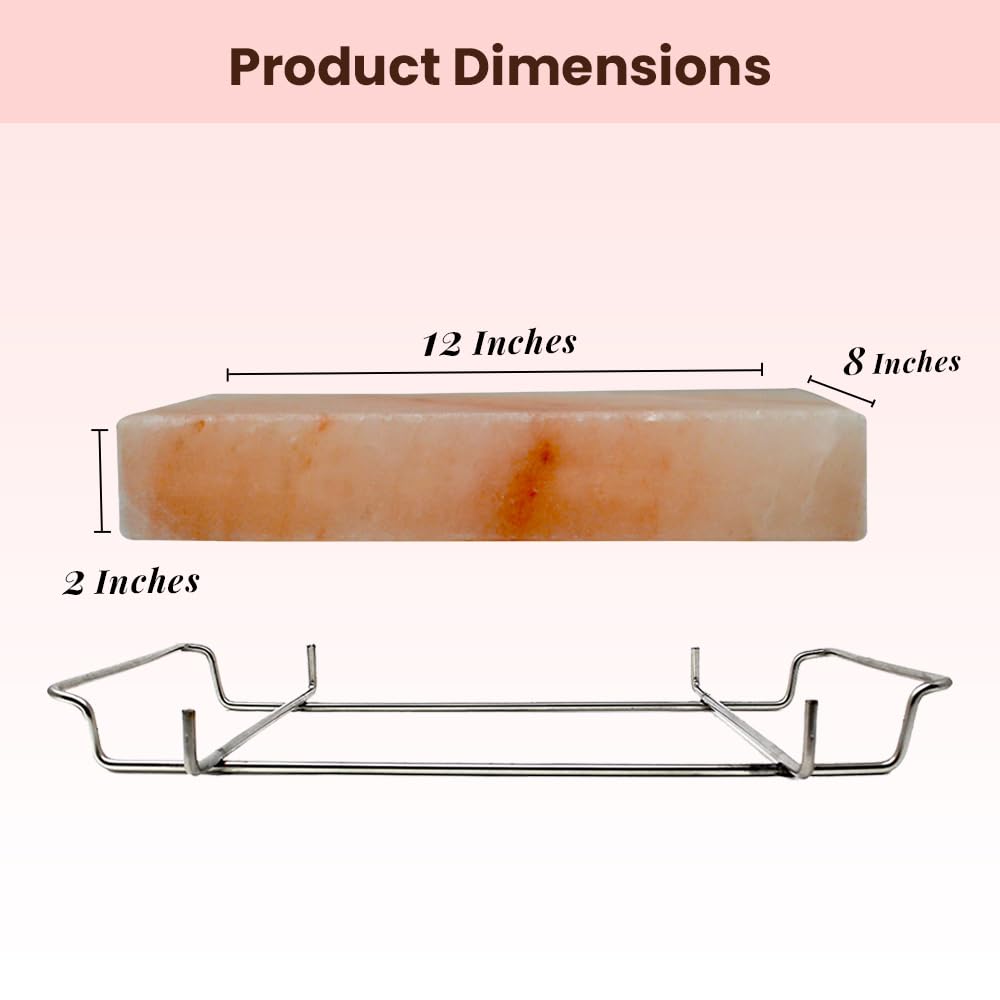 POHS 2 INCHES THICK Himalayan Salt Block For Grilling, Searing, Cooking, BBQ, Himalayan Salt Slab with Premium Quality Stainless Steel Holder 12x8x2