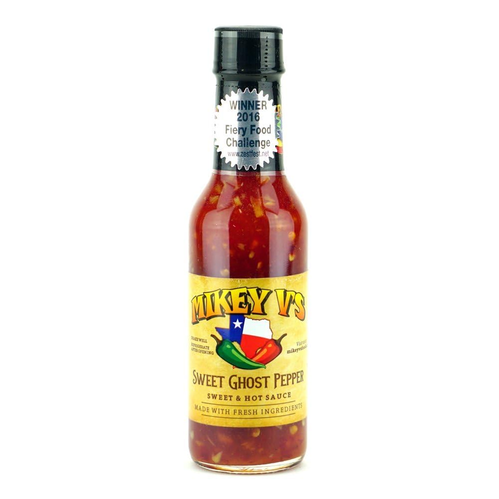 Mikey V's Sweet Ghost Pepper Chili Sauce, Gourmet & Spicy Hot Sauce - Bold Ghost Pepper Heat with Sweet Flavor, Chili Sauce for Wings, Tacos, BBQ
