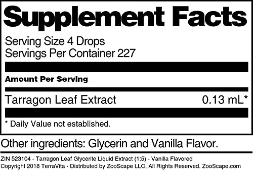 Tarragon Leaf Glycerite Liquid Extract (1:5) - Vanilla Flavored (1 oz, ZIN: 523104)