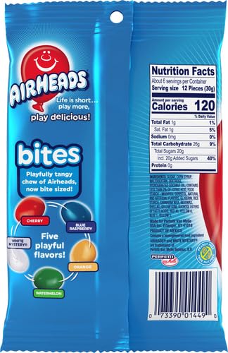AirHeads Bites Candy Peg Bag, Fruit, Party, 6 Ounce