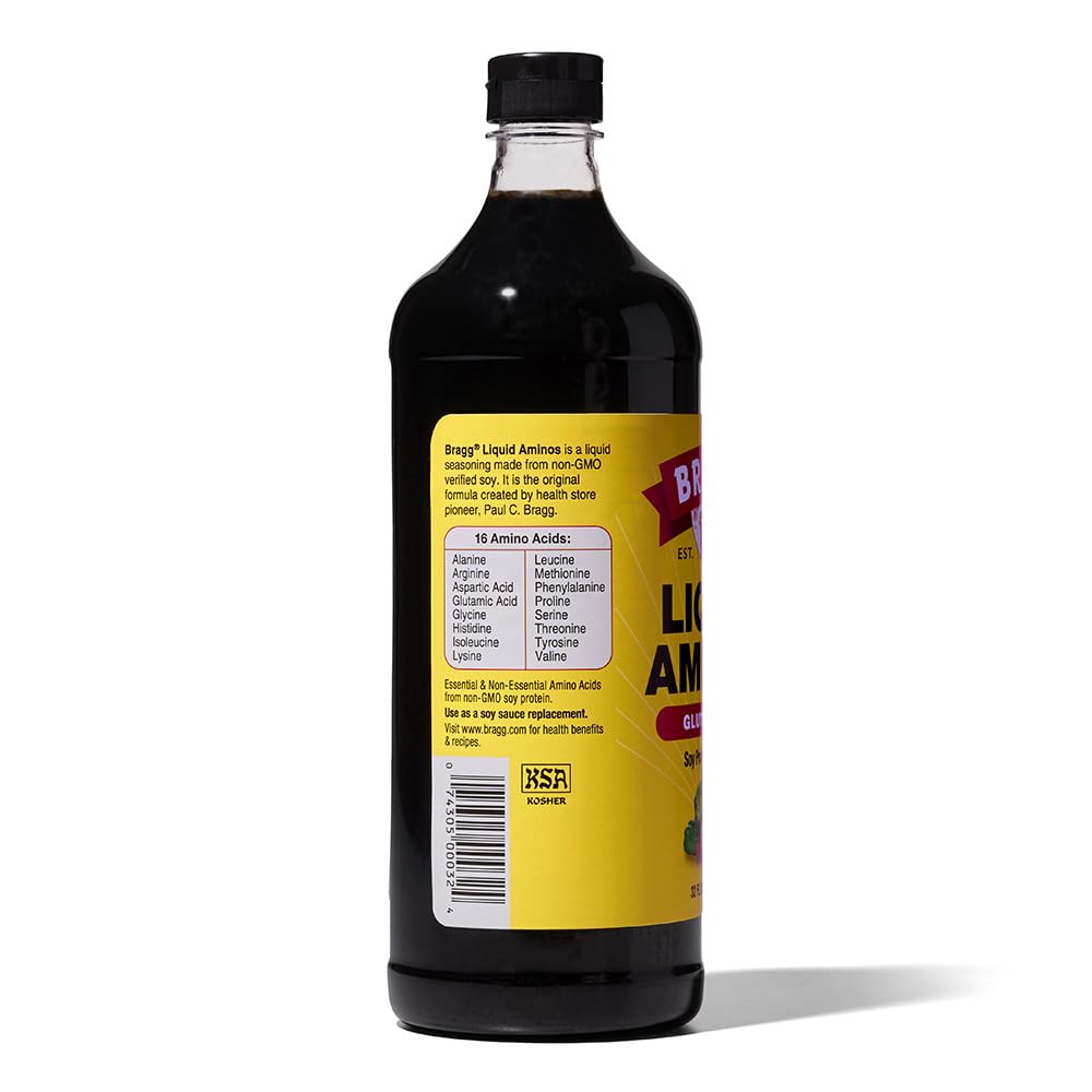 Bragg Liquid Aminos All-Purpose Seasoning - 32 fl oz - Gluten-Free Soy Sauce Substitute - Perfect for Stir-Fries and Cooking at Home
