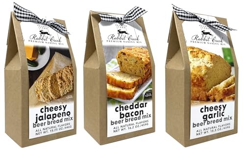Rabbit Creek Beer Bread Mix Variety Pack of 3 - Cheesy Jalapeno, Cheddar Bacon & Cheesy Garlic Beer Bread Mix