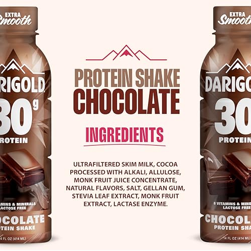 Darigold Ready to Drink Chocolate Protein Shake, 30g Protein, No Added Sugar, Lactose Free, Only 170 Calories, Electrolytes, Gluten Free - 14oz