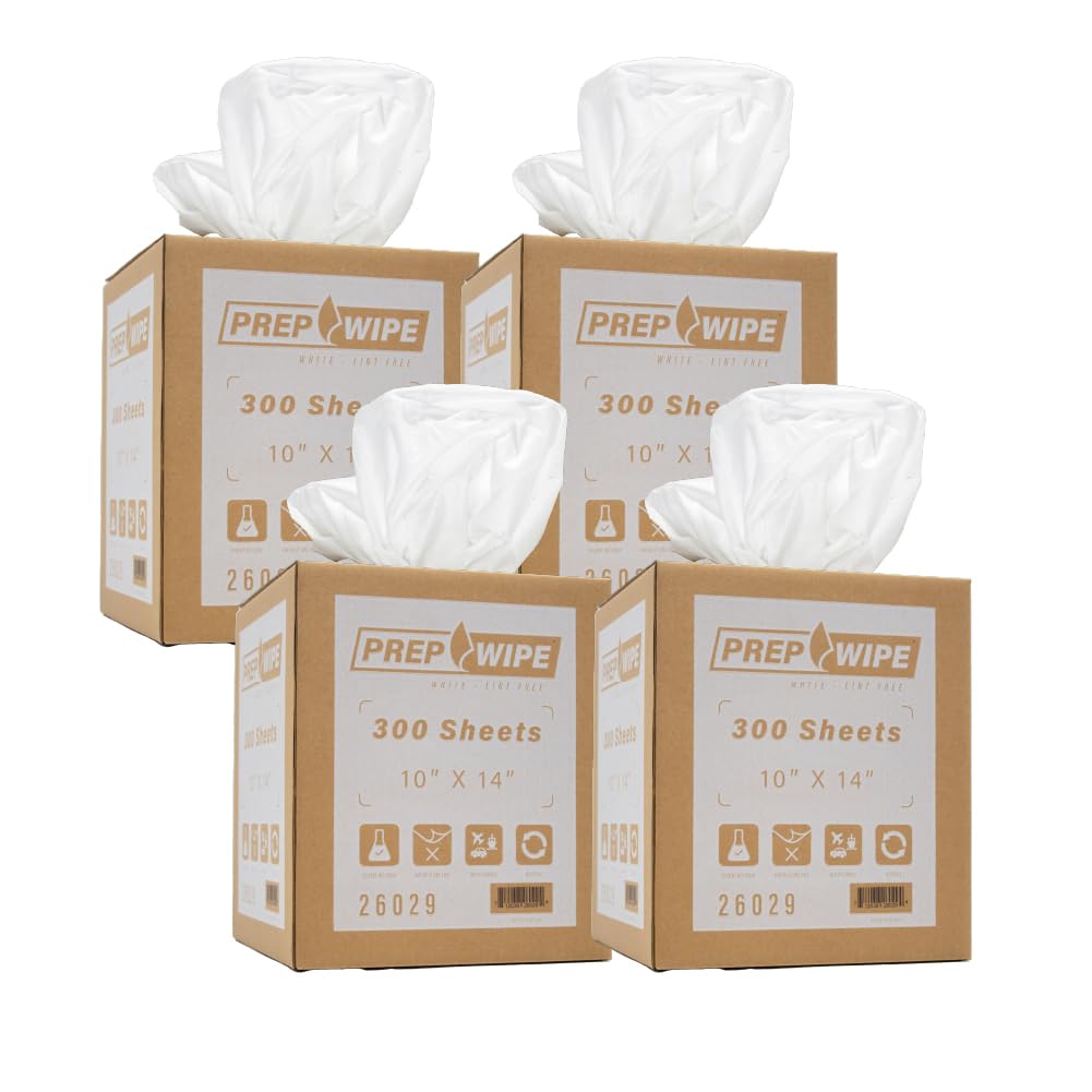 Prep Wipe white Lint Free Cleaning Towels Pack of 300 Sheets, 10" x 14" - Multi-purpose, Reusable, Perforated, Industrial Grade Perforated Sheets
