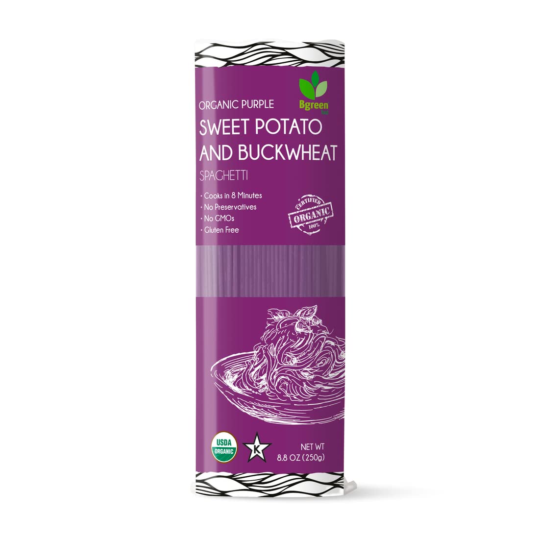 Big Green Organic Food- Organic Purple Yam + Buckwheat Spaghetti, Premium Ube, Gluten-Free, Vegan (12 Pack)