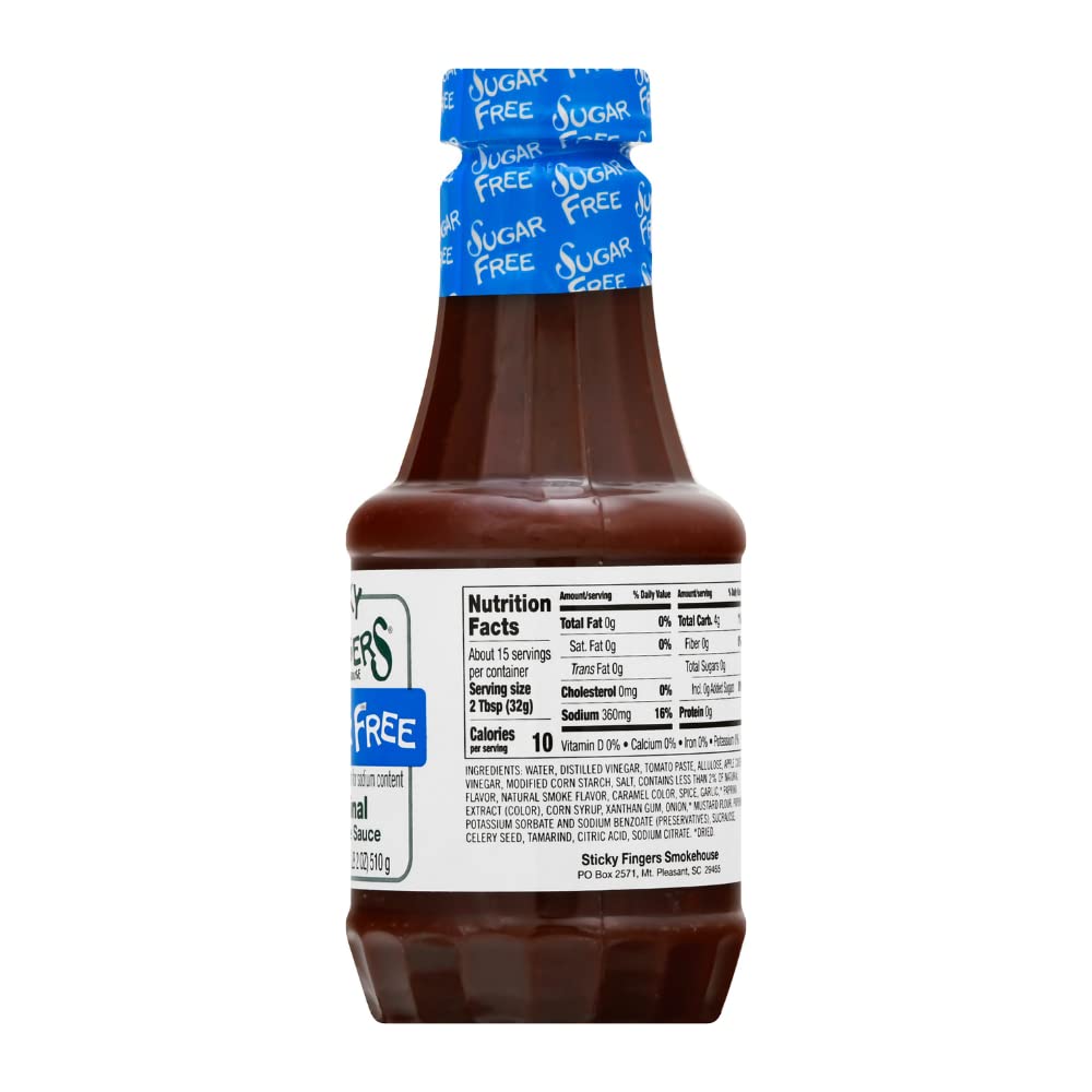 Sticky Fingers Sugar Free Barbecue Sauce, Original 18 Ounce, (Pack of 2)