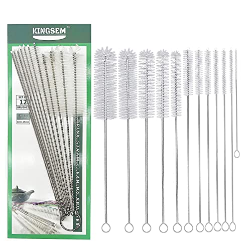 KINGSEM 12 PCS Straw Cleaner Brush kit with 2mm-25mm /6.5-10 INCH for Tube and Pipe.Tumbler, Sippy Cup, Bottle with Straw,Hummingbird feeders