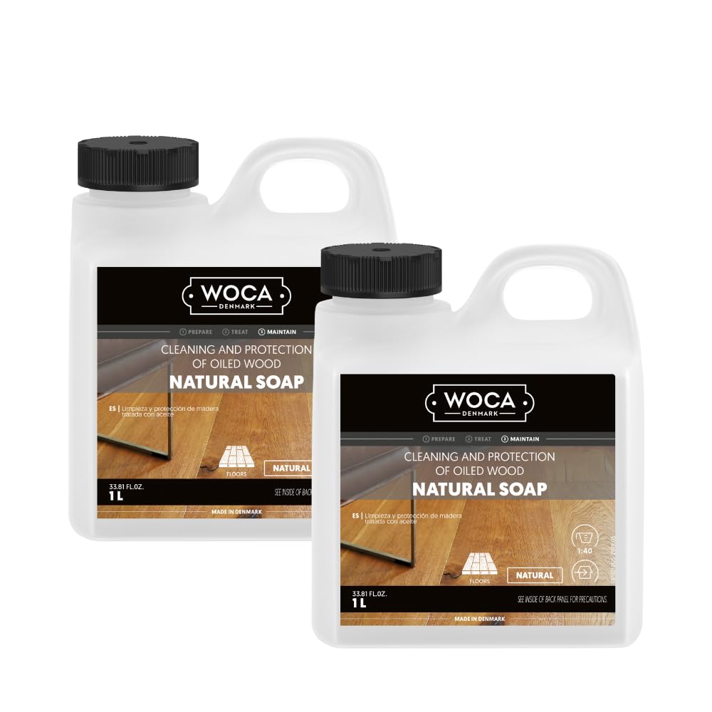 WOCA Denmark Natural Soap Bundle - 2x(1L) -Concentrated Cleaner for Oil-Treated Hardwood Floors, Furniture, Millwork, Cutting Boards, and Countertops.