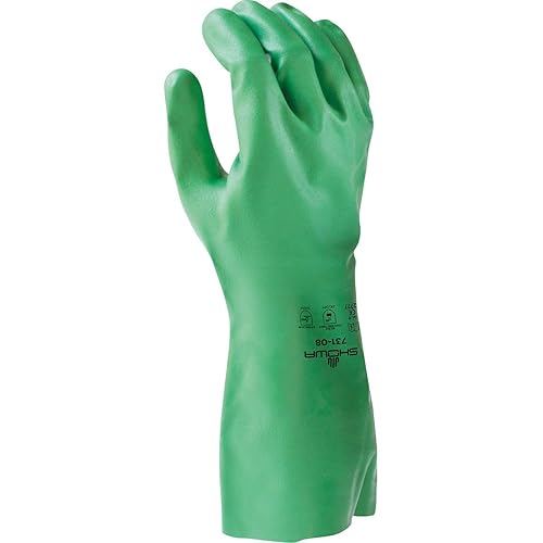 SHOWA 731 Biodegradable Nitrile Chemical Resistant Safety Glove with Cotton Liner, Food Safe, 15 Mil Thick, 13" Length, X-Large (12 Pair)