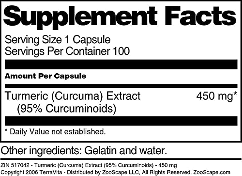 Turmeric (Curcuma) Extract (95% Curcuminoids) - 450 mg (100 Capsules, ZIN: 517042) - 3 Pack