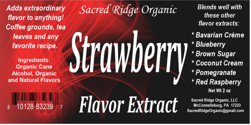Strawberry Flavor Extract Organic 2 oz - Water Soluble, Sugar Free Flavor Drops for Drinks, Baking, Ice Cream, Water Flavoring, Natural Food Grade