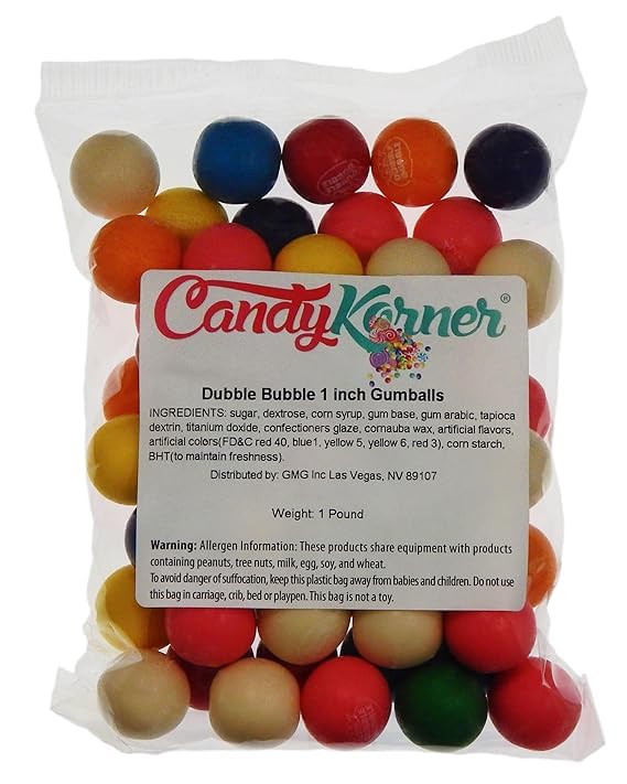 Dubble Bubble Assorted Gumballs 1 inch Diameter - 1" - 1 pound (16 OZ)