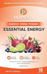 PLANSOL Energy Drink Powder Variety Pack with 18 Sticks, Powdered Drink Mix with 150mg Caffeine for Clean Focus, Sugar Free, Rich in Essential